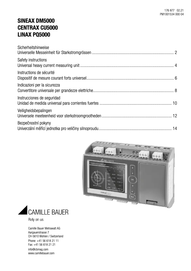 Page n°1 - Instructions de sécurité Camille Bauer CENTRAX CU5000