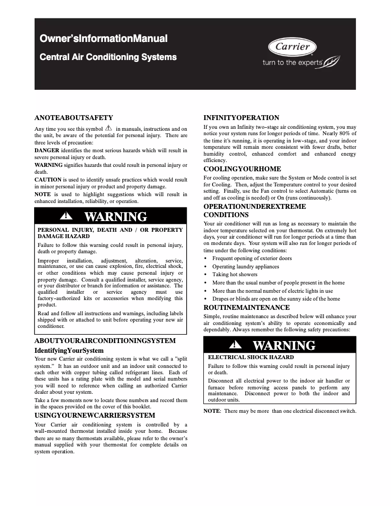 Page 1 de la notice Manuel utilisateur Carrier Performance 24AHA4