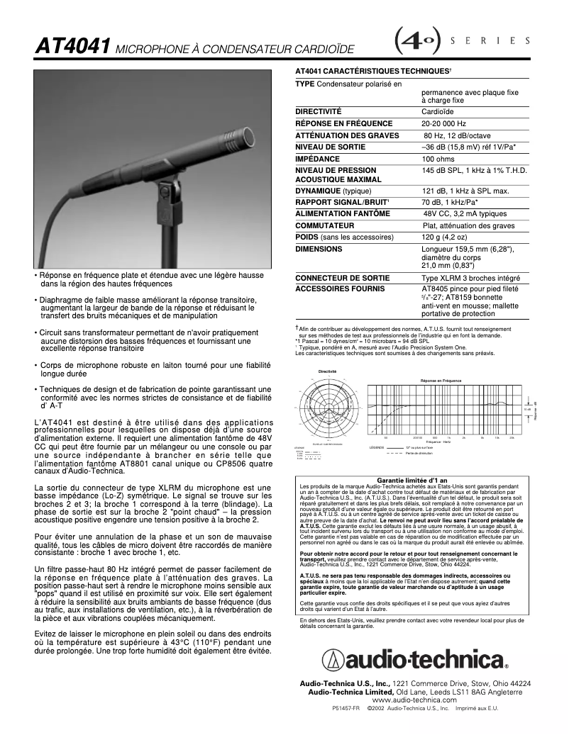 Página 1 del manual Ficha técnica Audio-Technica AT4041