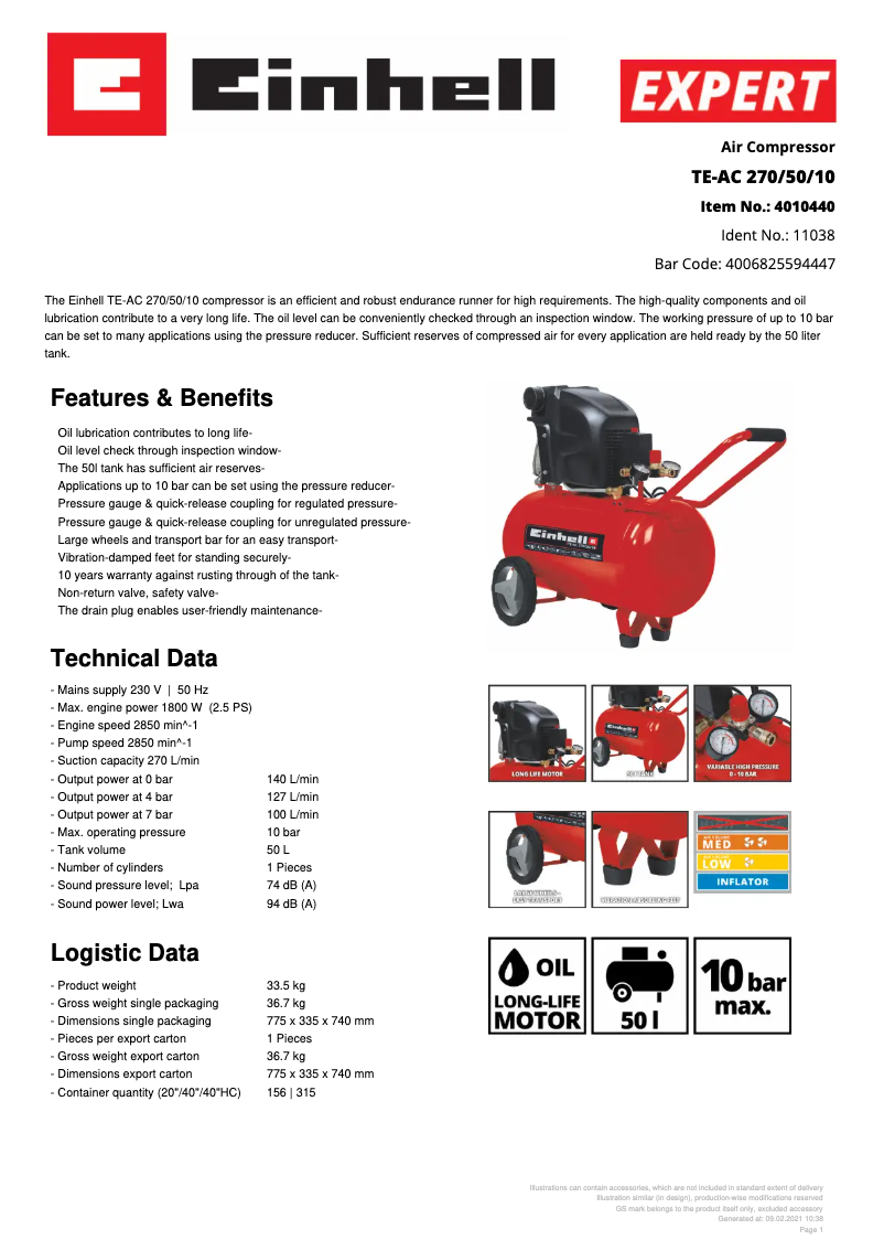 Image de la première page du manuel de l'appareil TE-AC 270/50/10