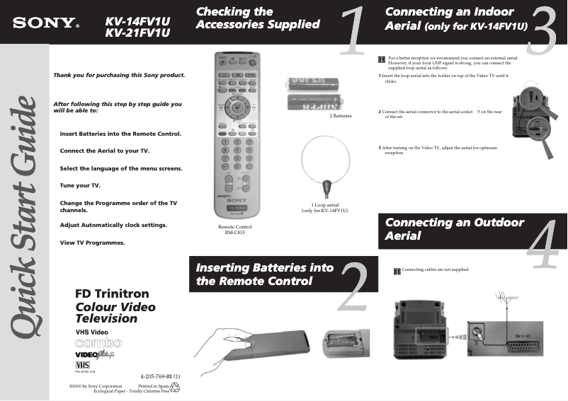 Page 1 de la notice Guide d'installation Sony KV-14FV1U