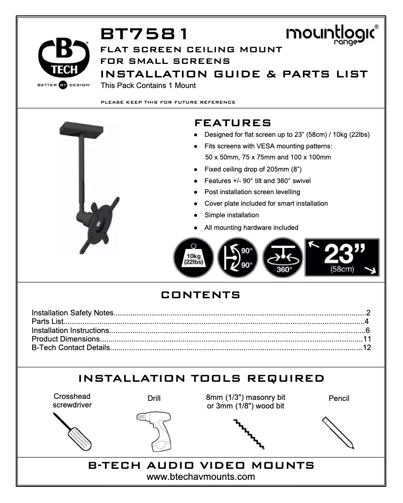 Page 1 de la notice Manuel utilisateur B-Tech BT7581