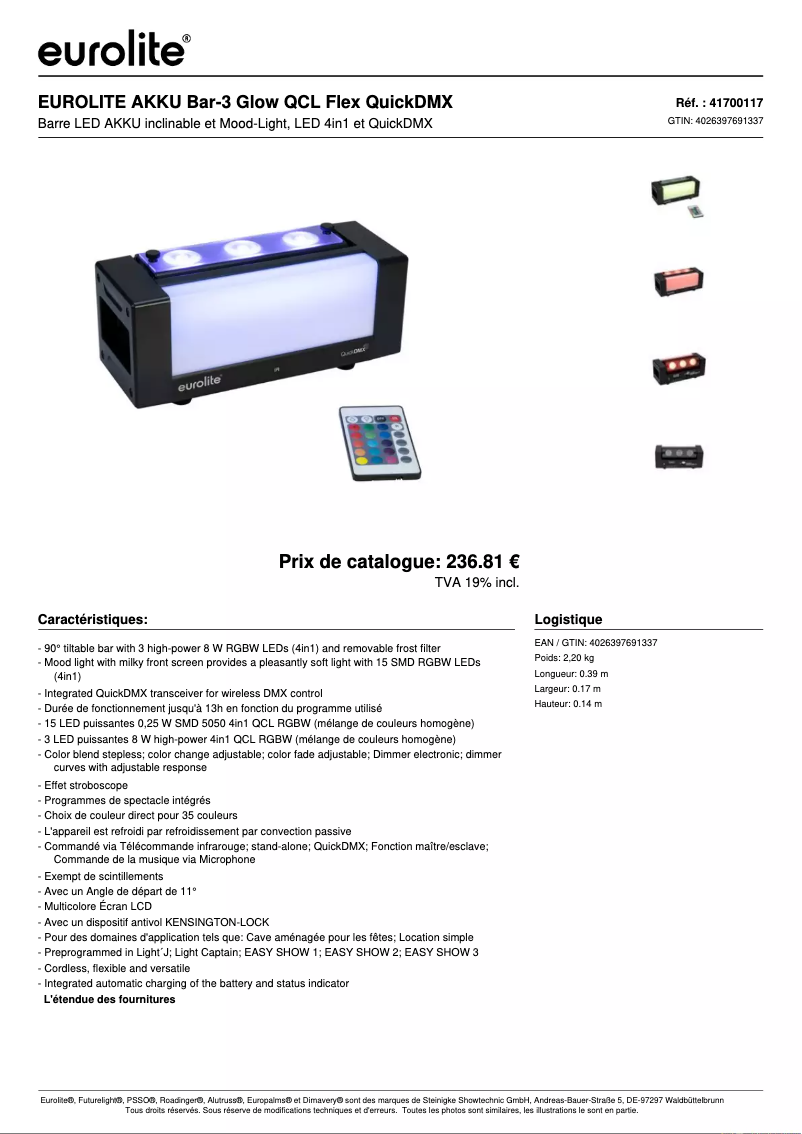 Page n°1 - Fiche technique Eurolite AKKU Bar-3