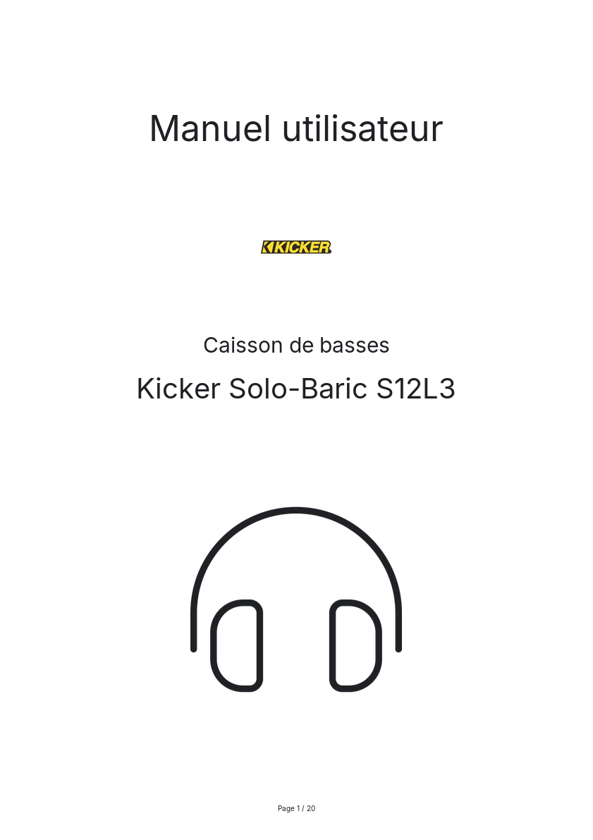 Page n°1 - Manuel utilisateur Kicker Solo-Baric S12L3