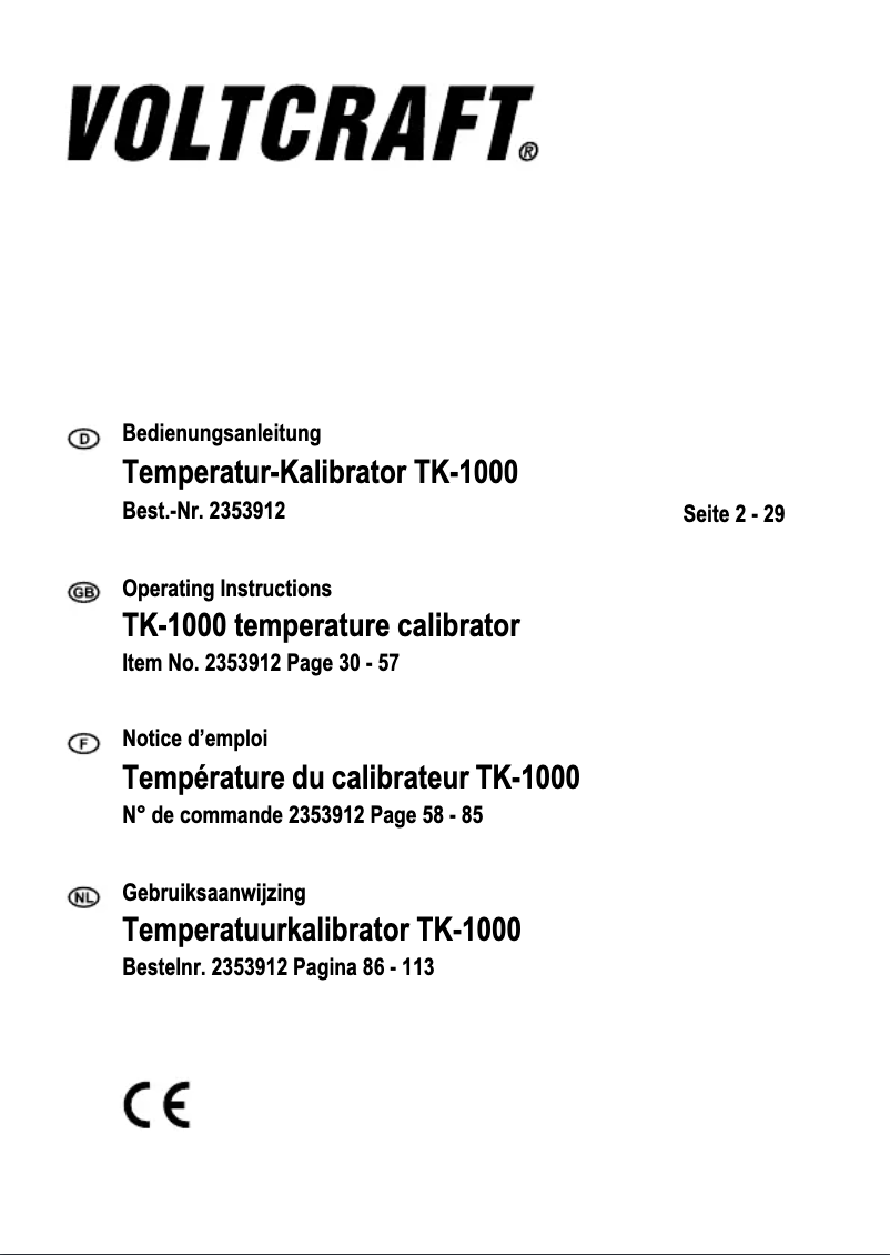Page 1 de la notice Manuel utilisateur Voltcraft TK-1000