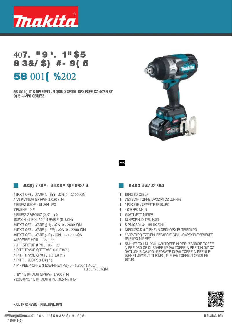 Page 1 de la notice Fiche technique Makita TW001GD202