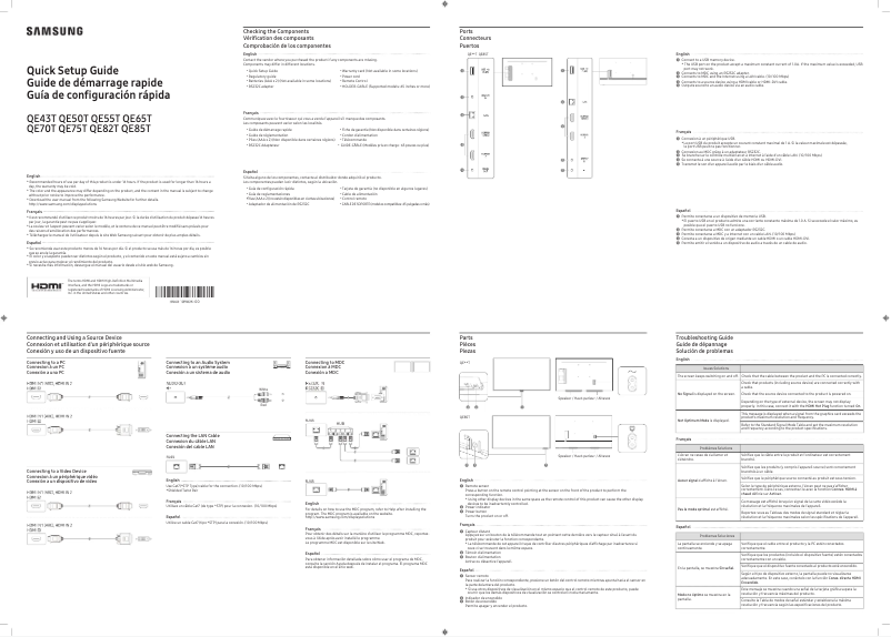 Page 1 de la notice Manuel utilisateur Samsung QE85T