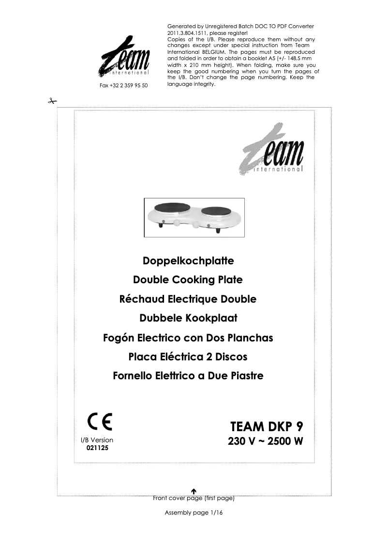 Page 1 de la notice Manuel utilisateur Team DKP 9