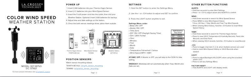 Page n°1 - Guide de démarrage rapide La Crosse Technology 327-1417V3