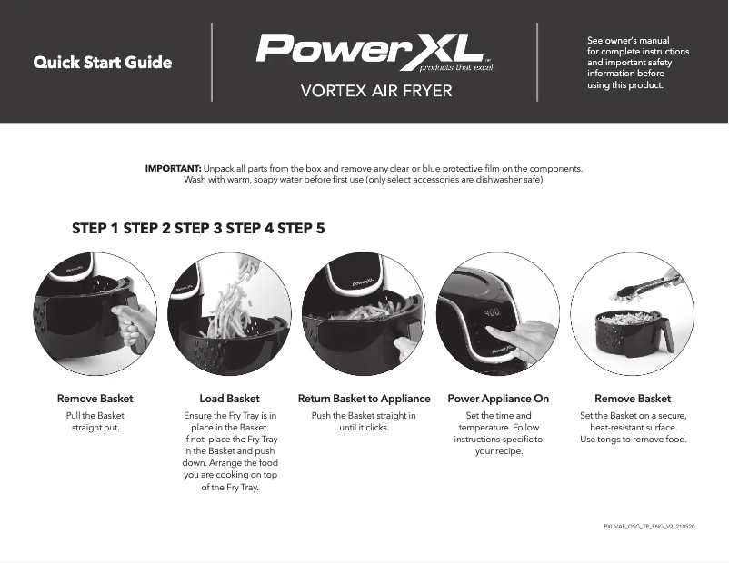 Page 1 de la notice Guide de démarrage rapide PowerXL Vortex Air Fryer HF-8096DT-P