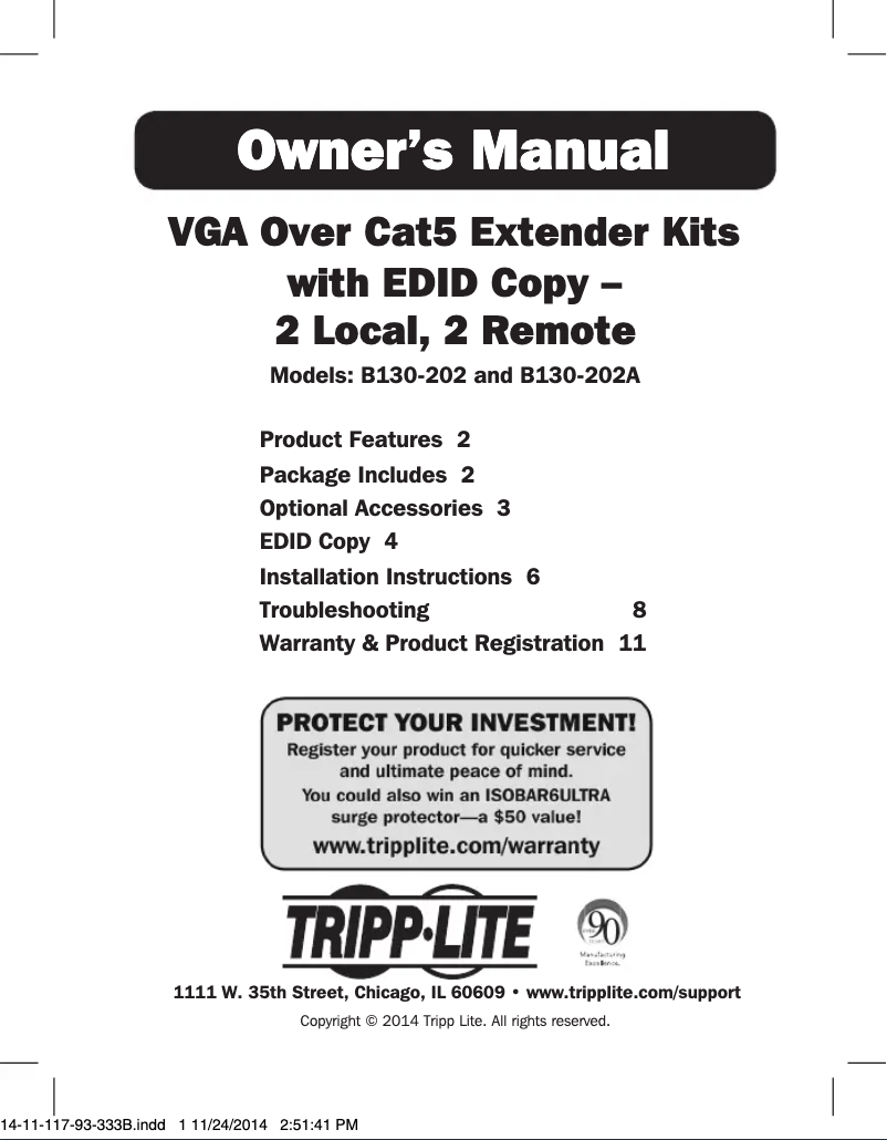 Page 1 de la notice Manuel utilisateur Tripp Lite B130-202A