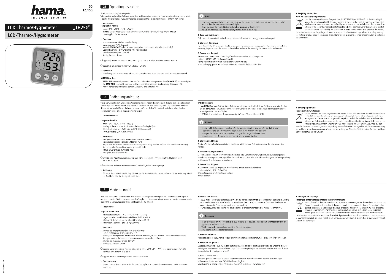 Page 1 de la notice Manuel utilisateur Hama TH250