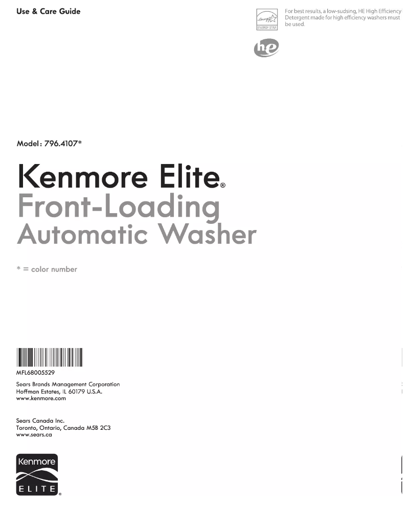 Page 1 de la notice Manuel utilisateur Kenmore 796.41072