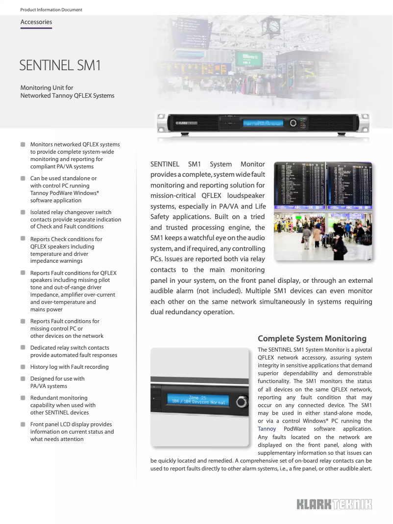 Page 1 de la notice Fiche technique Klark Teknik Sentinel SM1
