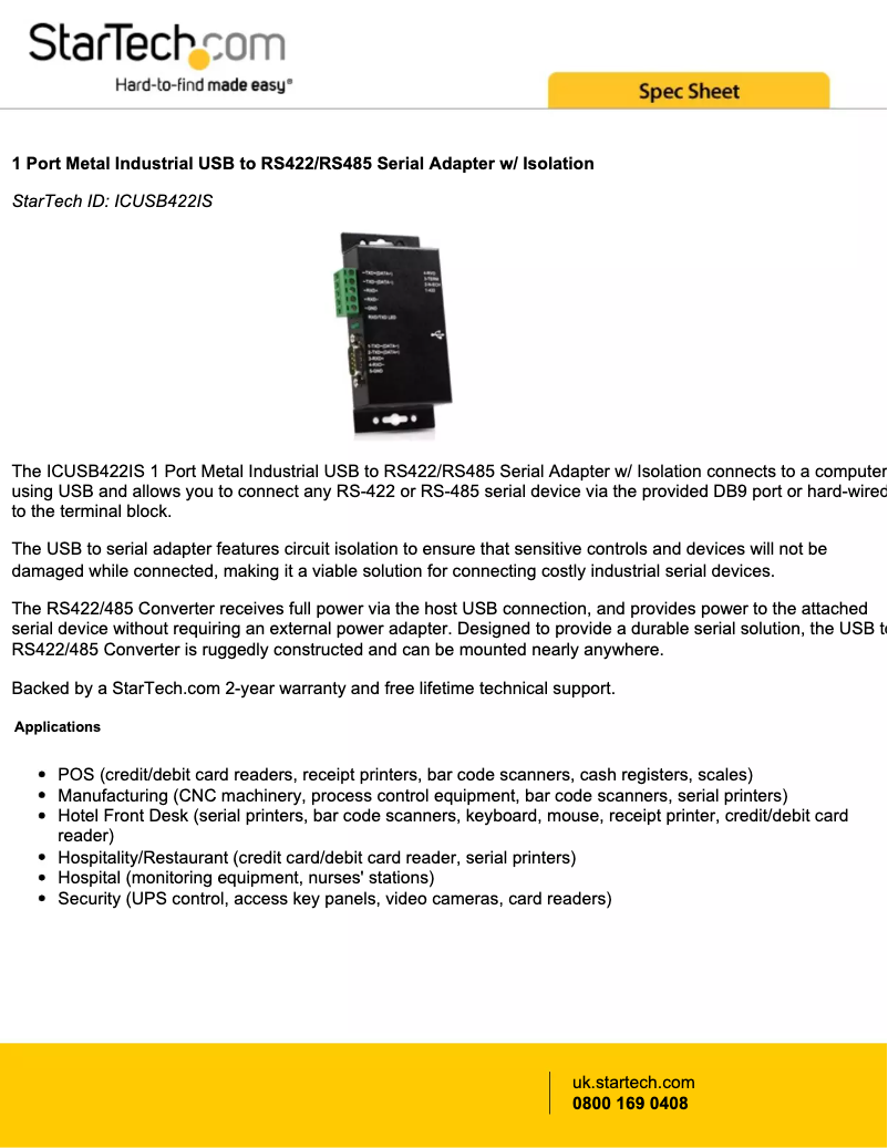 Page n°1 - Brochure StarTech.com ICUSB422IS