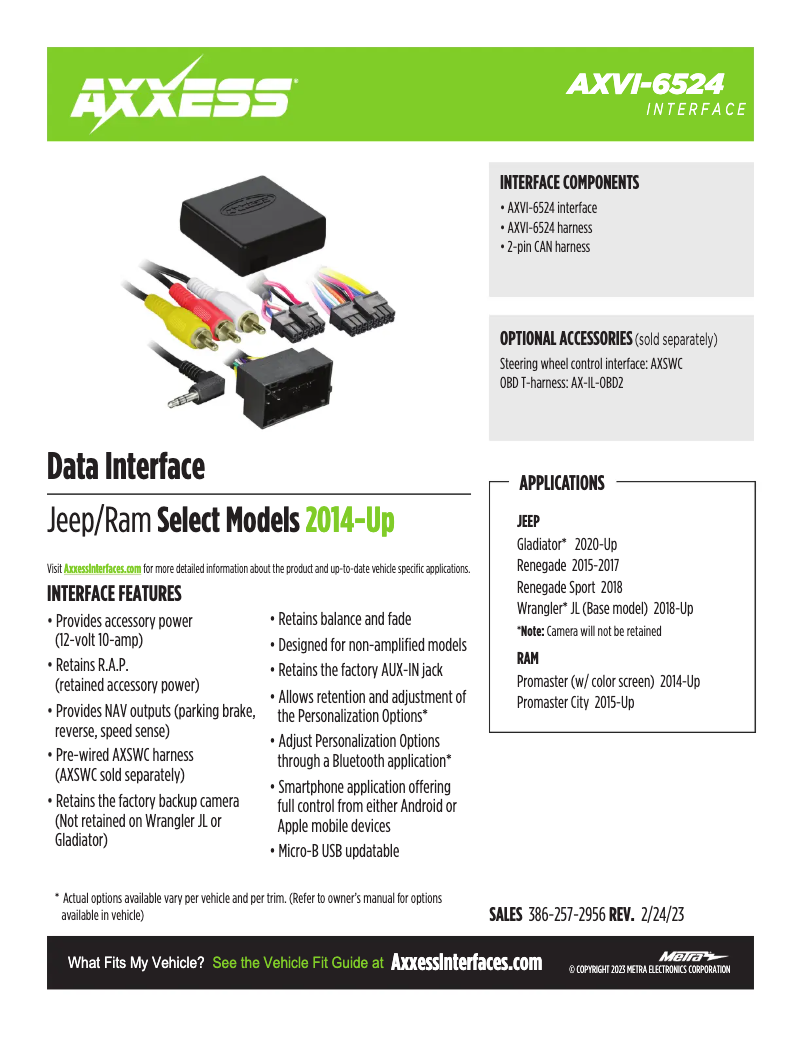 Page 1 de la notice Fiche technique AXESS AXVI-6524
