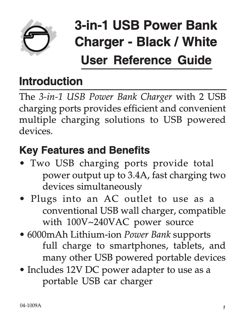 Página 1 del manual Manual de usuario Siig 3-in1 Power Bank Charger