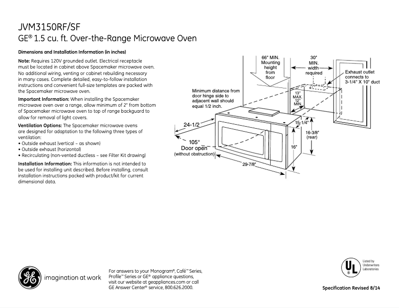 Page 1 of the manual Technical Sheet GE JVM3150RFSS