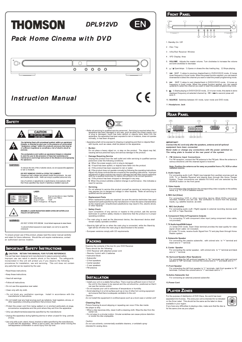 Page n°1 - Manuel utilisateur Thomson DPL912
