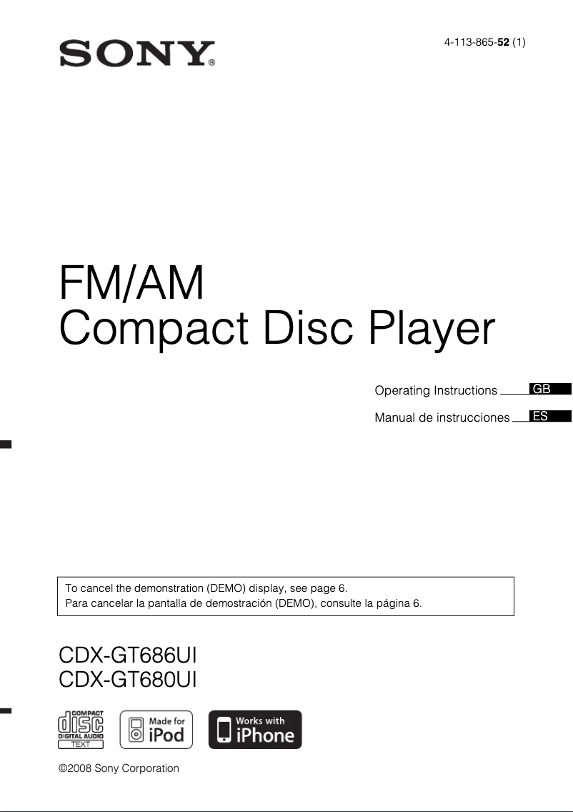 Page 1 de la notice Manuel utilisateur Sony CDX-GT680UI