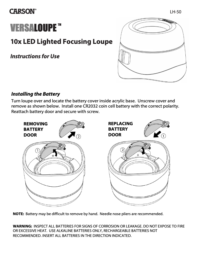 Image de la première page du manuel de l'appareil VersaLoupe LH-50