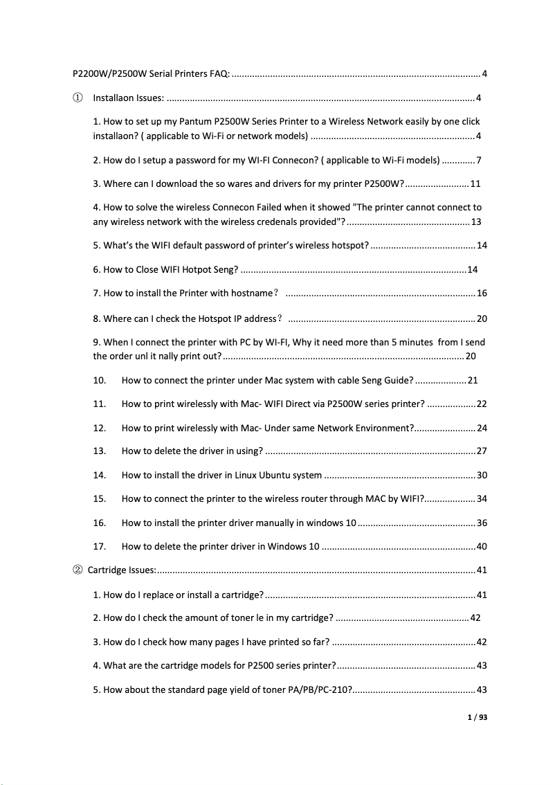 Page n°1 - FAQ Pantum P2500W