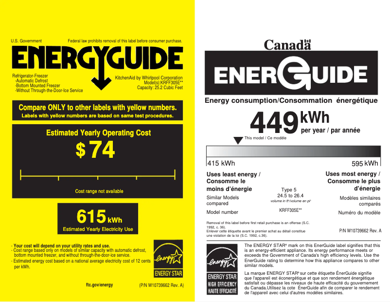 Page 1 de la notice Label énergétique KitchenAid KRFF305EBS