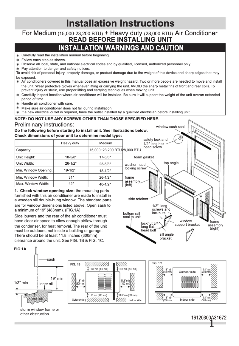 Page n°1 - Guide d'installation Frigidaire FHWW184WE2