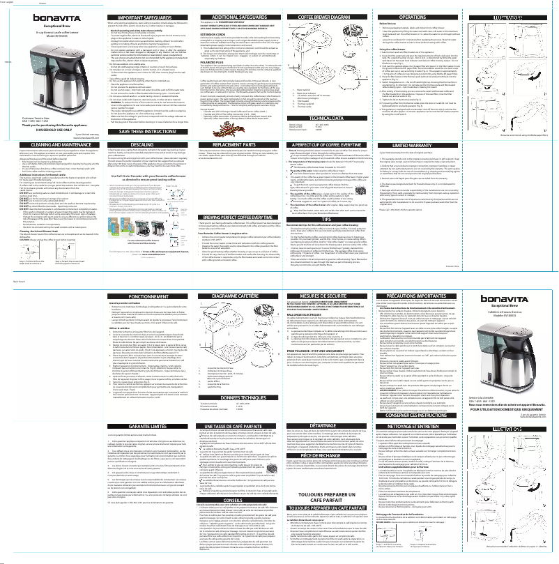 Page 1 de la notice Manuel utilisateur Bonavita BV1800SSB