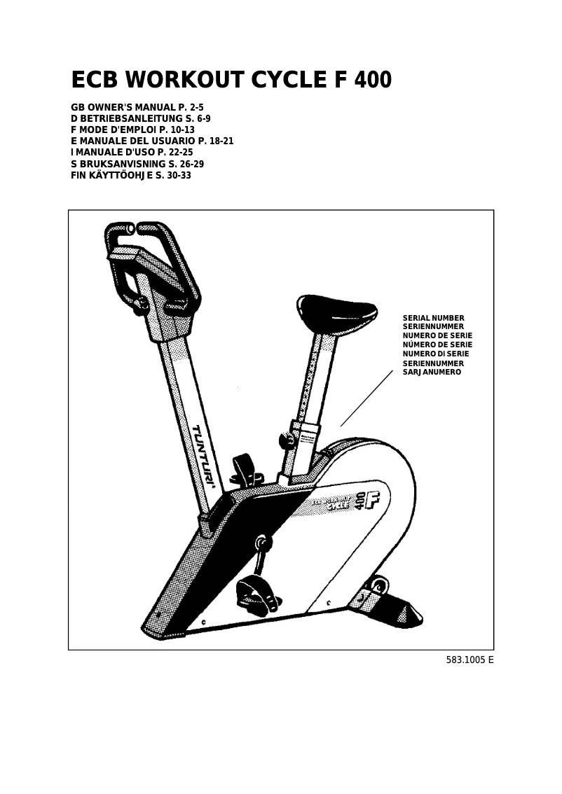 Page n°1 - Manuel utilisateur Tunturi F400