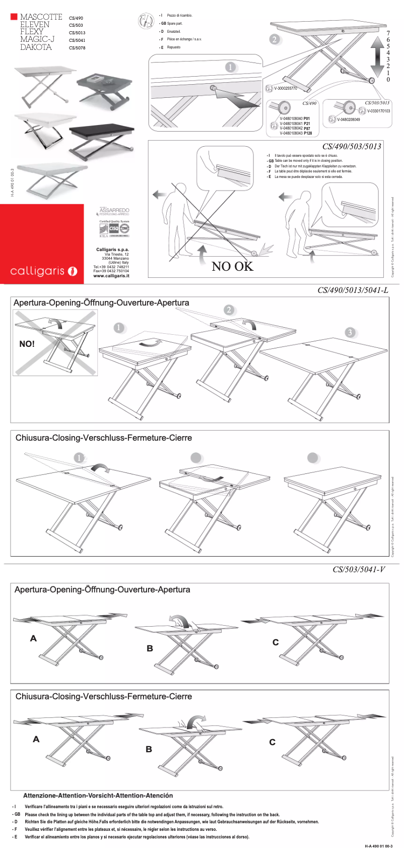 Page n°1 - Manuel utilisateur Calligaris .com MASCOTTE