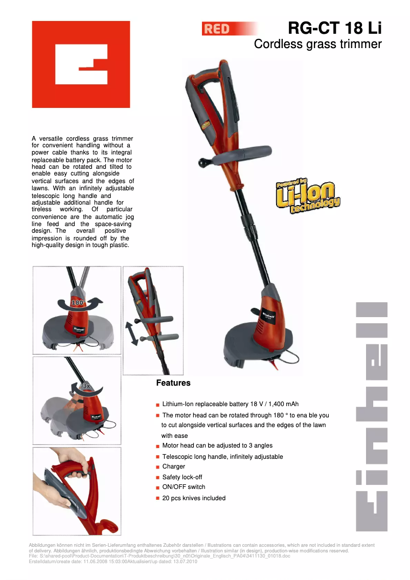 Page n°1 - Fiche technique Einhell RG-CT 18 Li