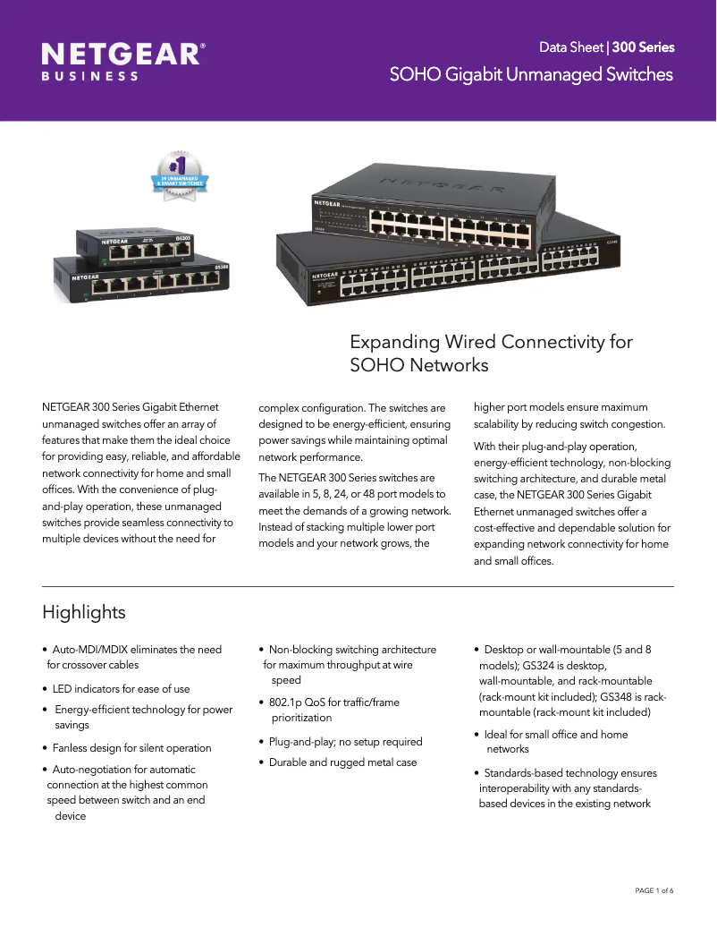 Page n°1 - Fiche technique Netgear GS348