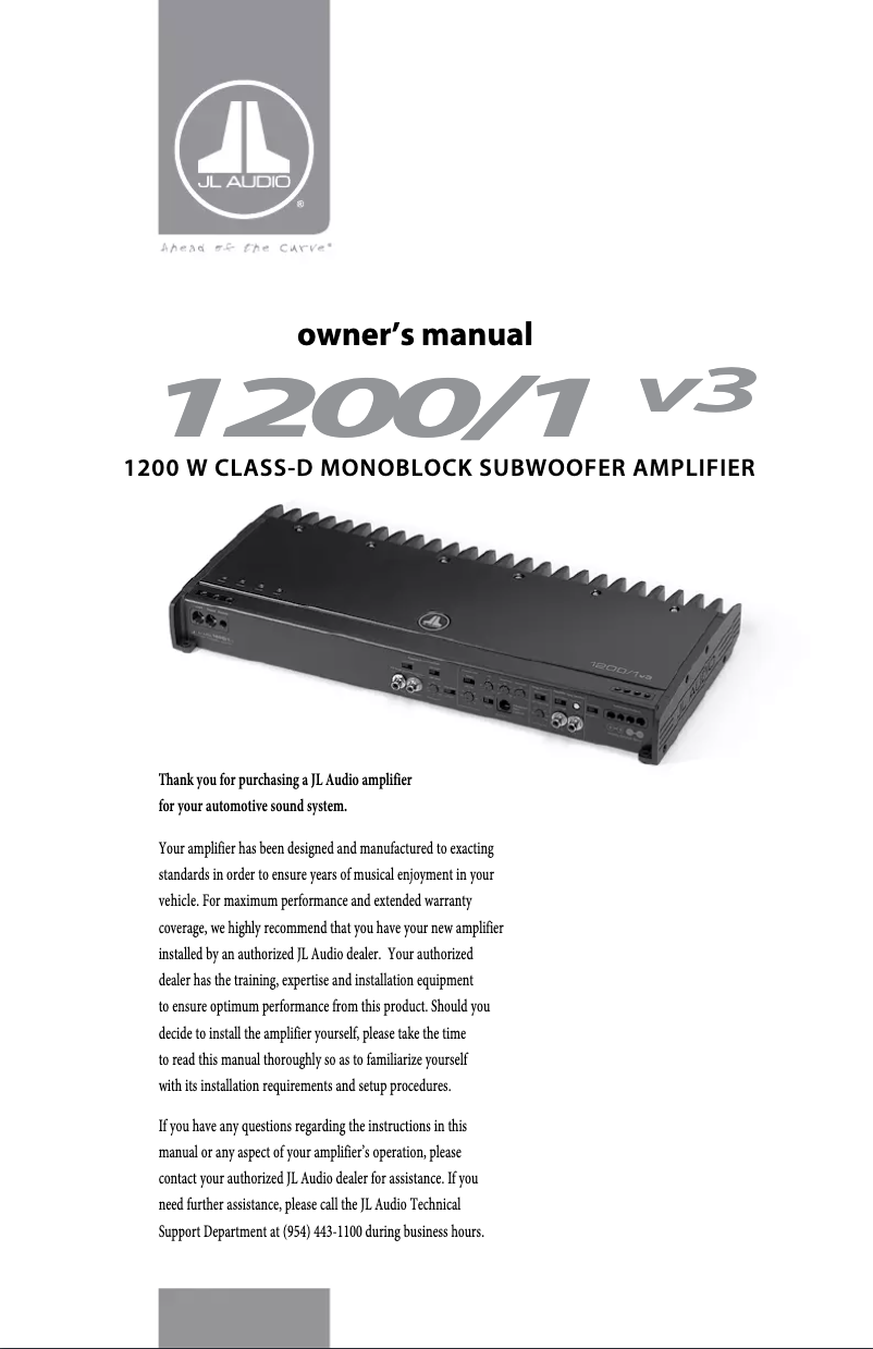 Page n°1 - Manuel utilisateur JL Audio 1200/1v3