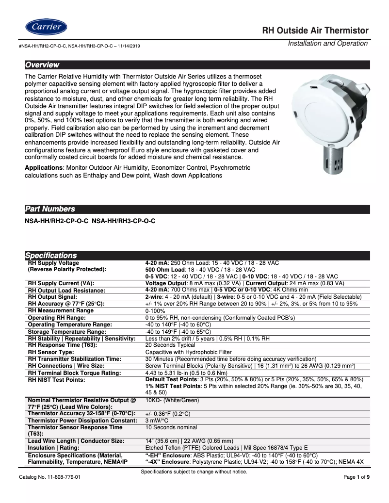 Image de la première page du manuel de l'appareil NSA-OA-RH