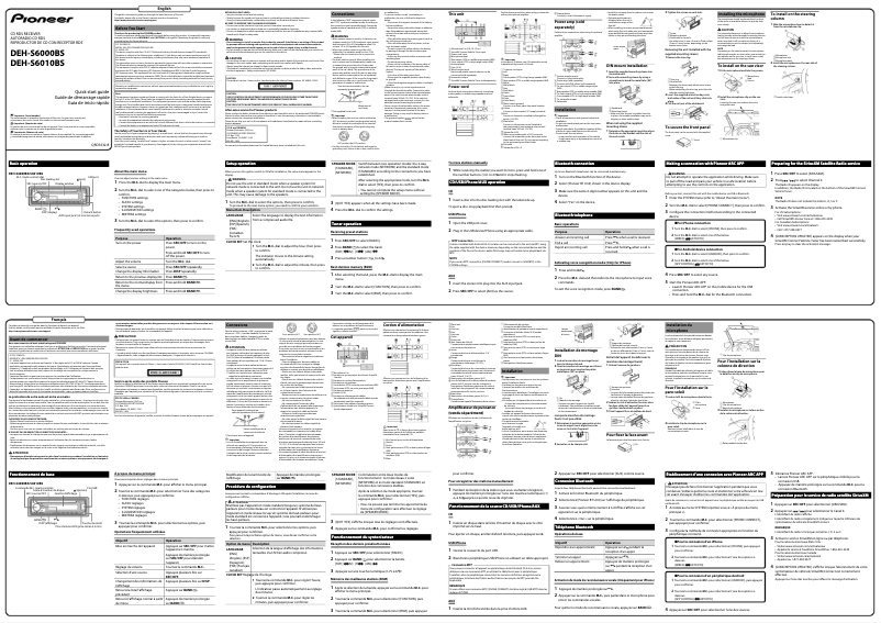 Page n°1 - Guide de démarrage rapide Pioneer DEH-S6010BS