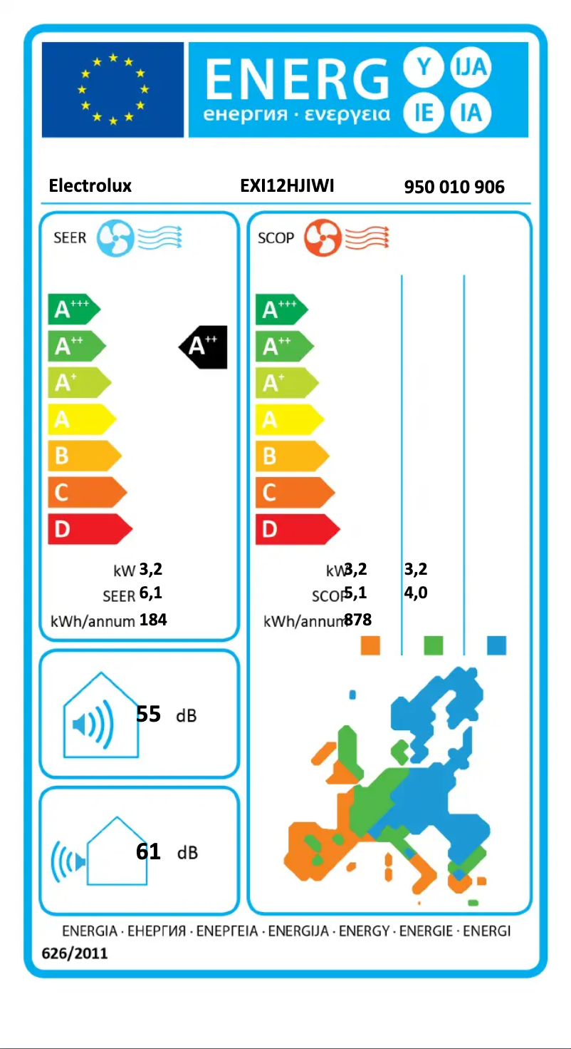 Page 1 de la notice Label énergétique Electrolux EXI12HJIWI