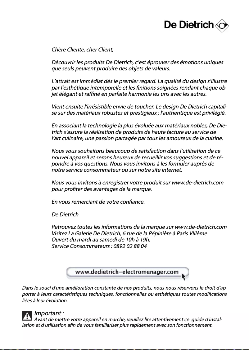 Page 1 de la notice Manuel utilisateur De Dietrich DKD7400X