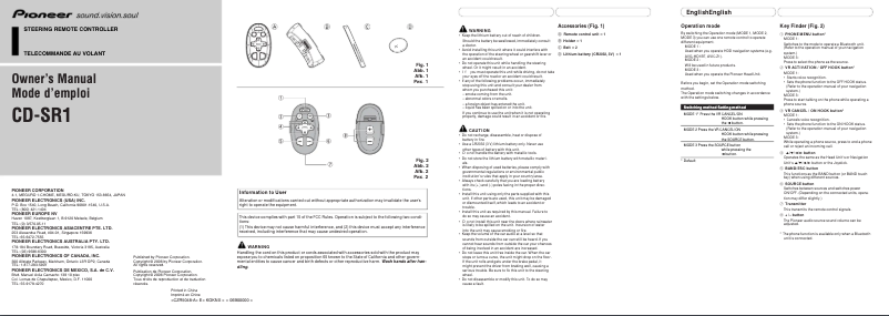 Page 1 de la notice Manuel utilisateur Pioneer CD-SR1