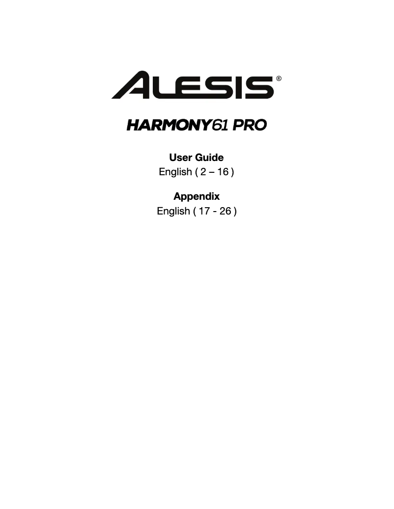 Image de la première page du manuel de l'appareil Harmony 61 Pro