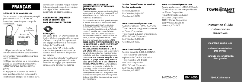 Page 1 de la notice Manuel utilisateur Conair TS95LK