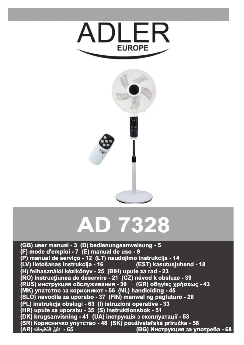 Page 1 de la notice Manuel utilisateur Adler AD 7328