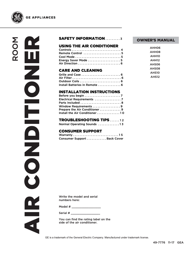 Image de la première page du manuel de l'appareil AHS10AX