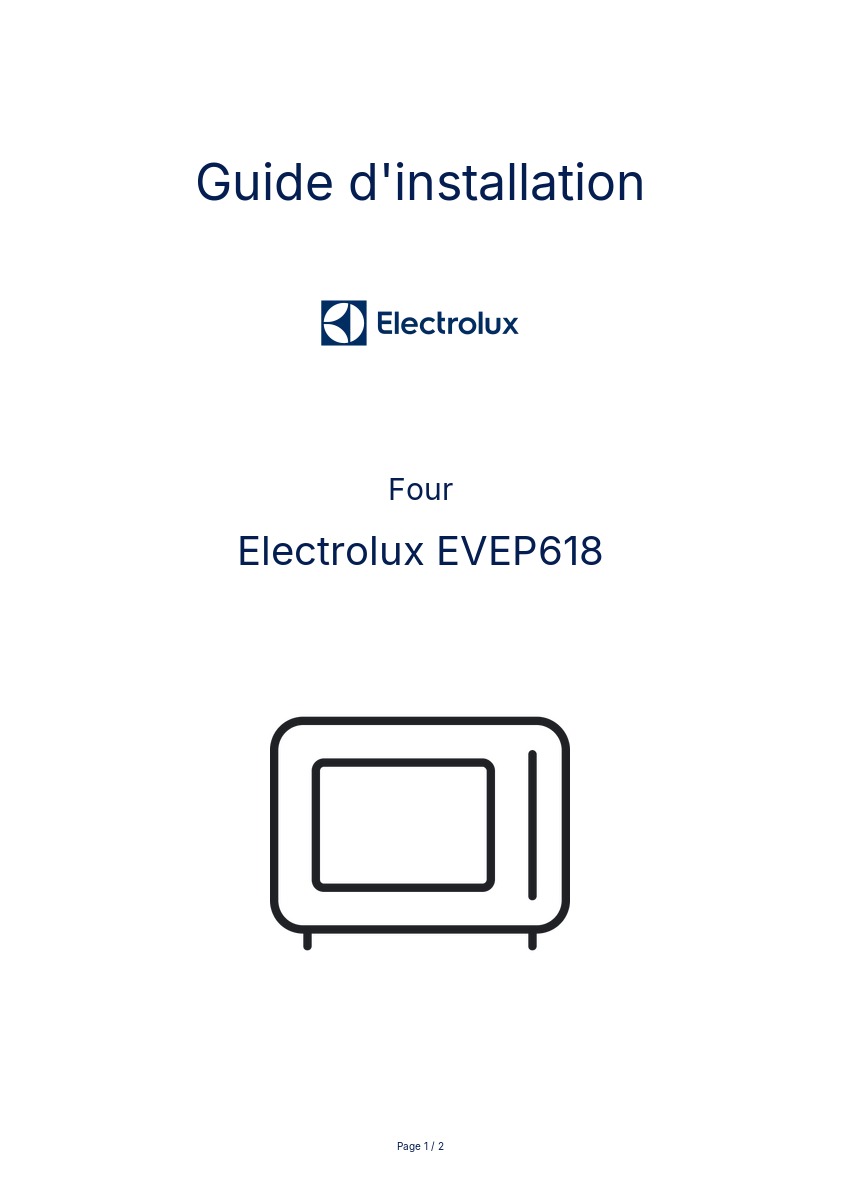 Page n°1 - Guide d'installation Electrolux EVEP618