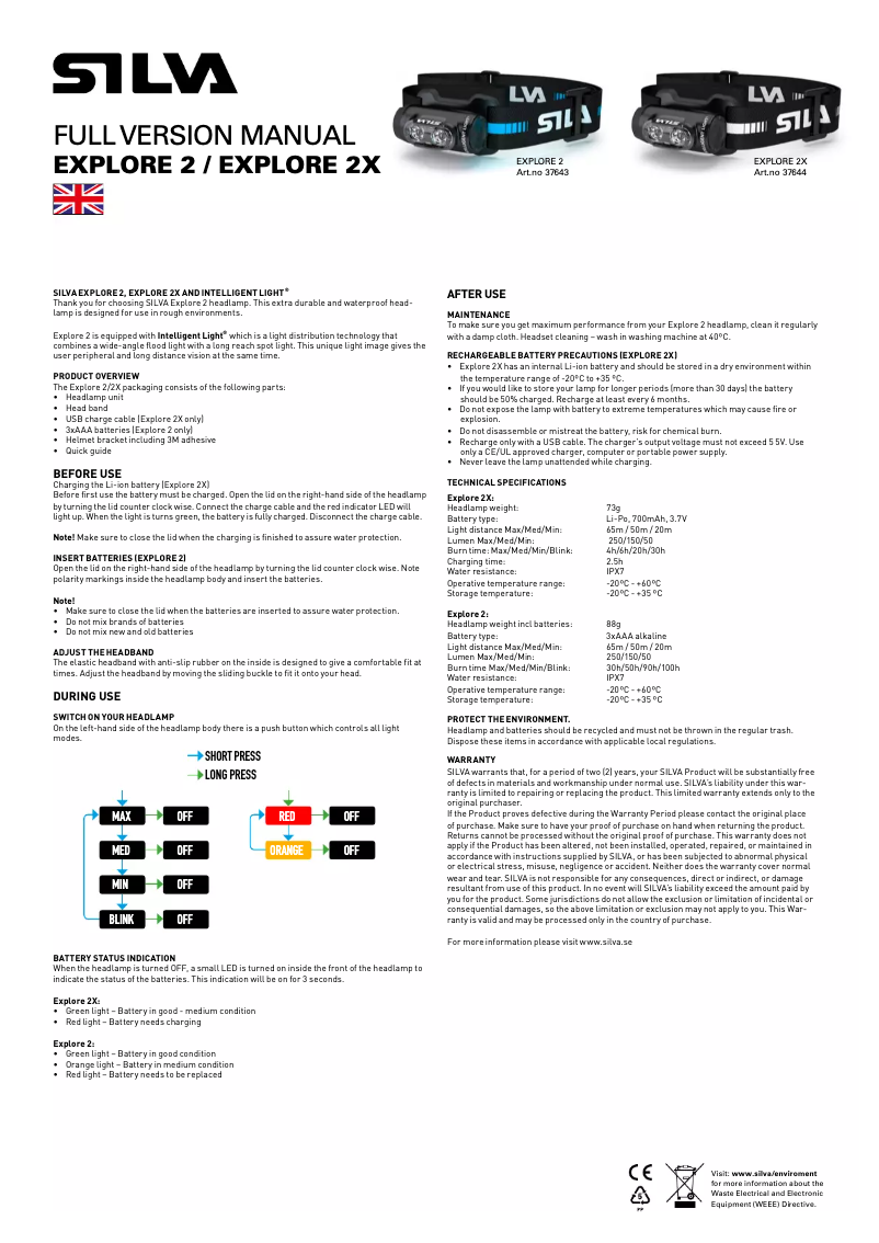 Page 1 of the manual User Manual Silva Schneider Explore 2X