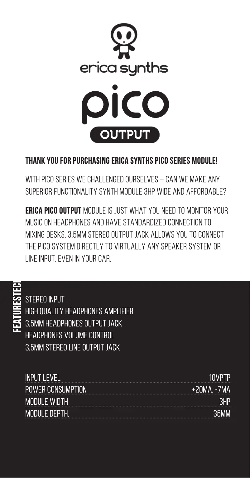 Página 1 del manual Manual de usuario Erica Synths Pico Output