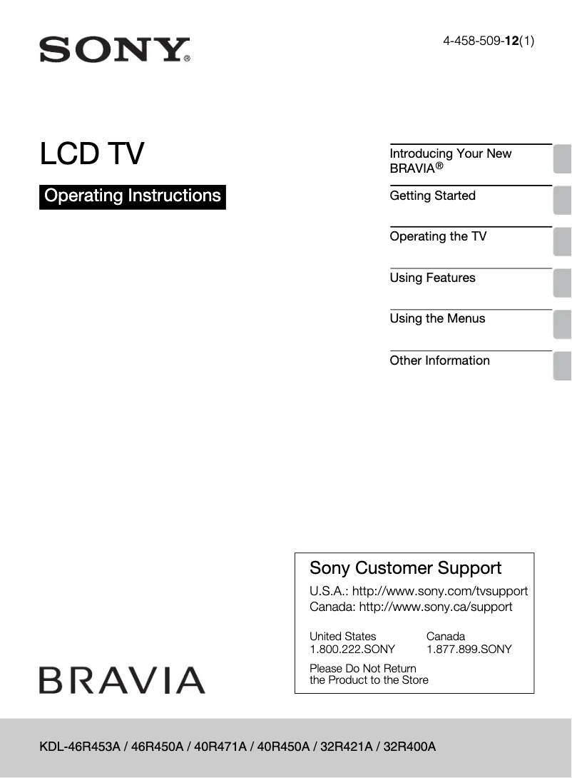 Page n°1 - Manuel utilisateur Sony Bravia KDL-32R400A
