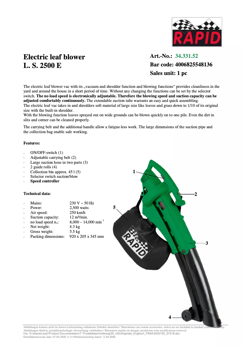 Image de la première page du manuel de l'appareil L.S. 2500 E