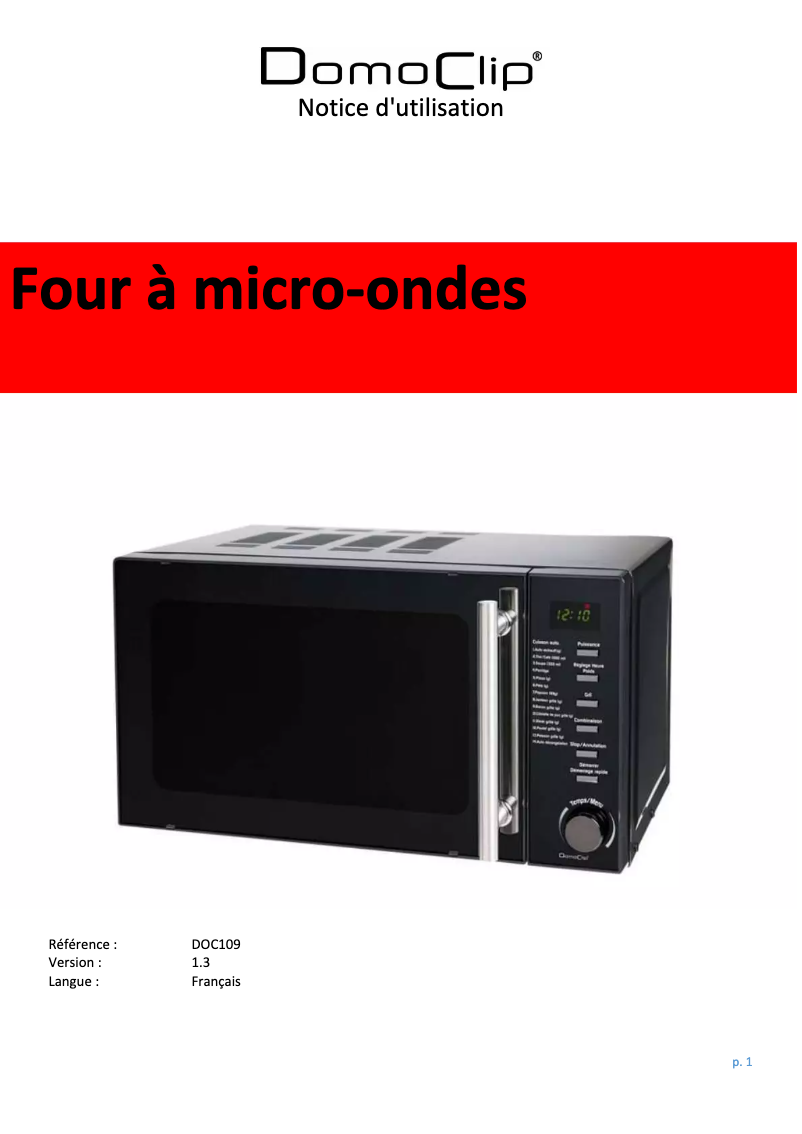 Page 1 de la notice Manuel utilisateur Domoclip DOC109