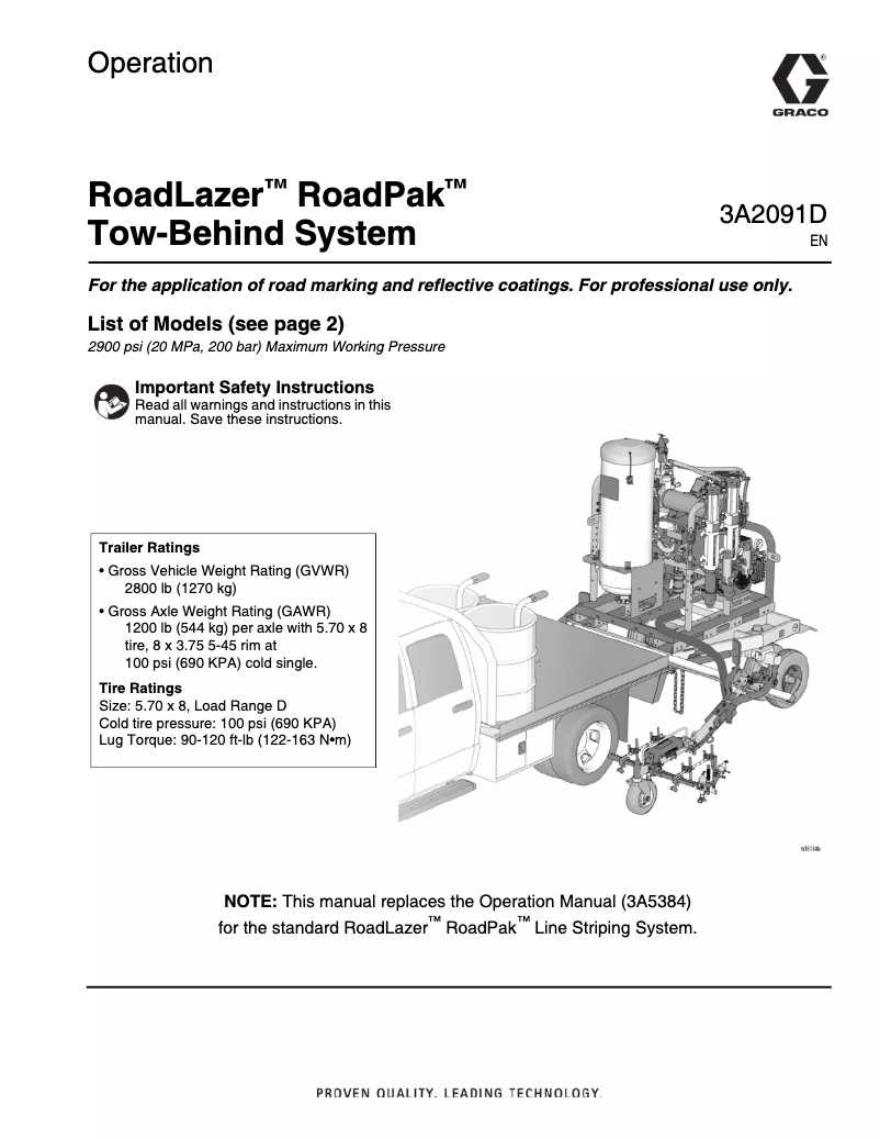 Page 1 de la notice Manuel utilisateur Graco RoadLazer RoadPak